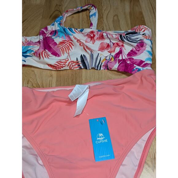 Cupshe Swimsuit Womens M Pink Floral One Piece Swimsuit High Waist One Shoulder - Picture 9 of 13